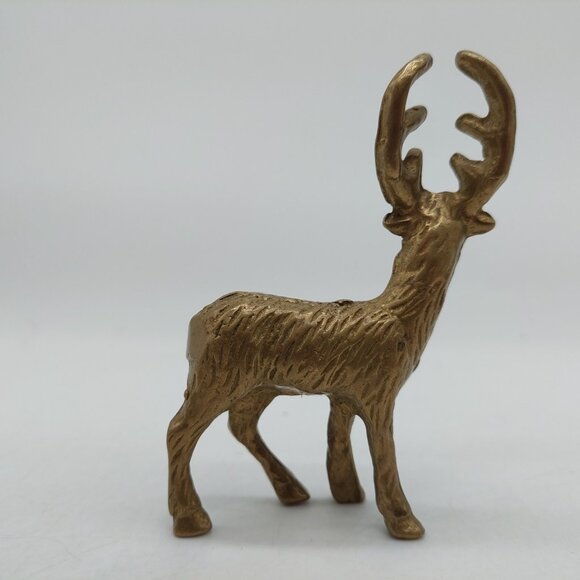 Brass Deer Reindeer Elk Stag Buck Figurine Textured Body 3.5" - Picture 3 of 6